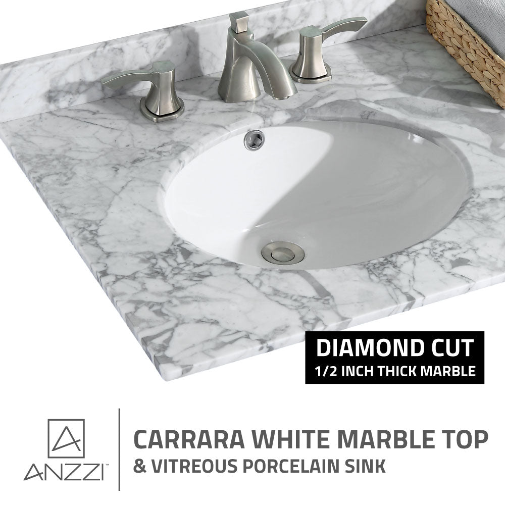 ANZZI Chateau 72 in. W x 22 in. D Bathroom Vanity Set in Black with Carrara Marble Top with White Sink