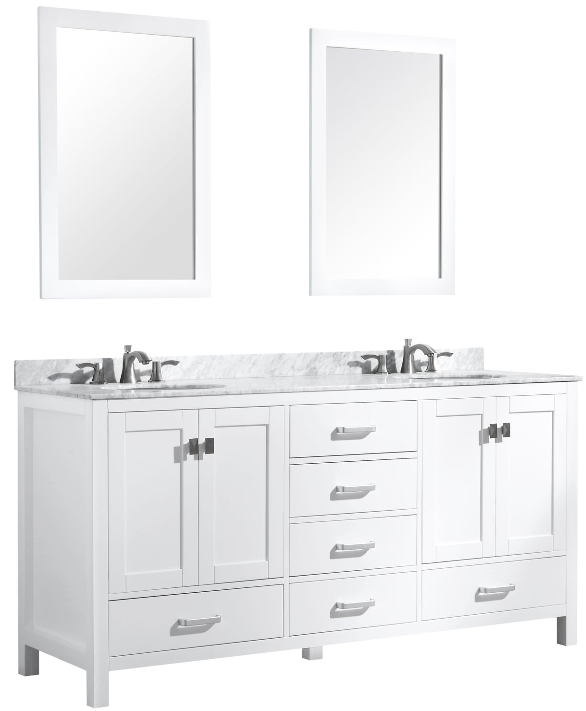 ANZZI Chateau 72 in. W x 22 in. D Bathroom Bath Vanity Set in White with Carrara Marble Top with White Sink