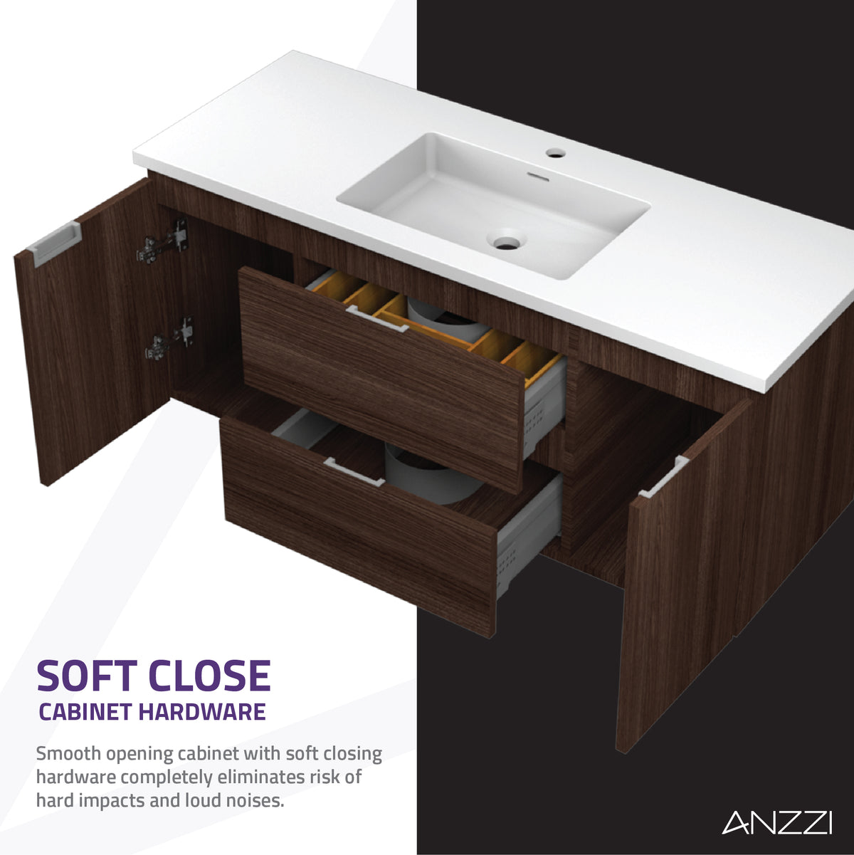 ANZZI Conques 48 in W x 20 in H x 18 in D Bath Vanity in Dark Brown with Cultured Marble Vanity Top in White with White Basin &amp; Mirror