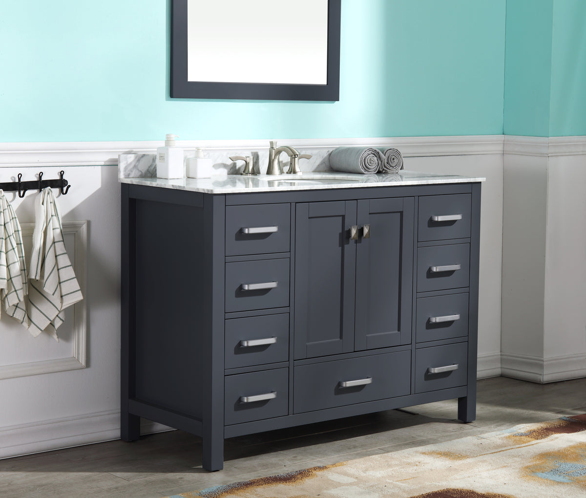 ANZZI Chateau 48 in. W x 22 in. D Bathroom Bath Vanity Set in Gray with Carrara Marble Top with White Sink