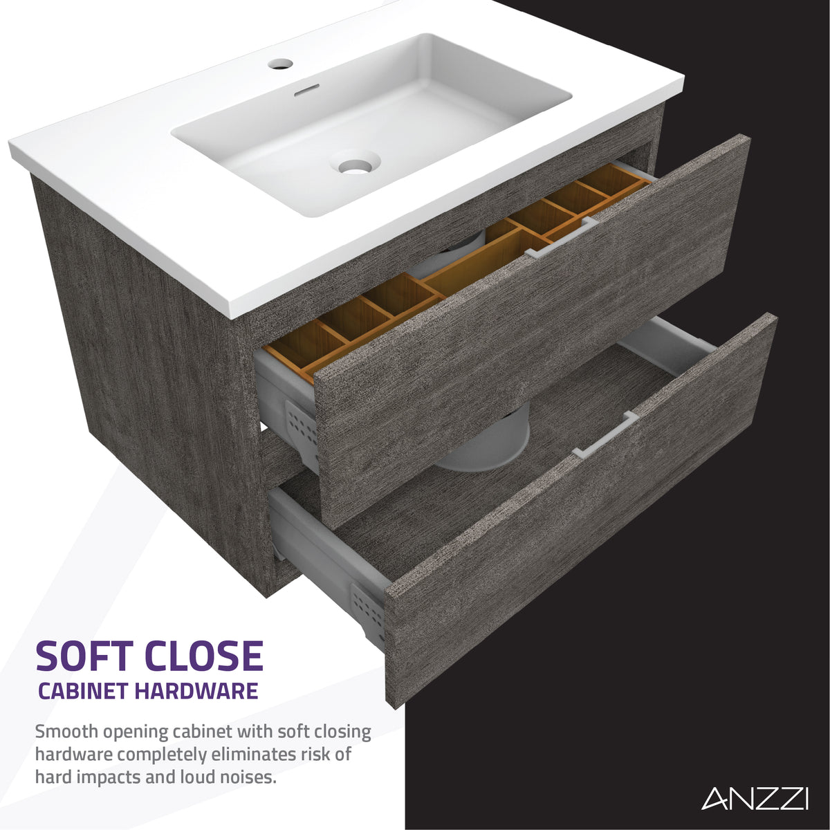 ANZZI Conques 30 in W x 20 in H x 18 in D Bath Vanity in Rich Grey with Cultured Marble Vanity Top in White with White Basin &amp; Mirror