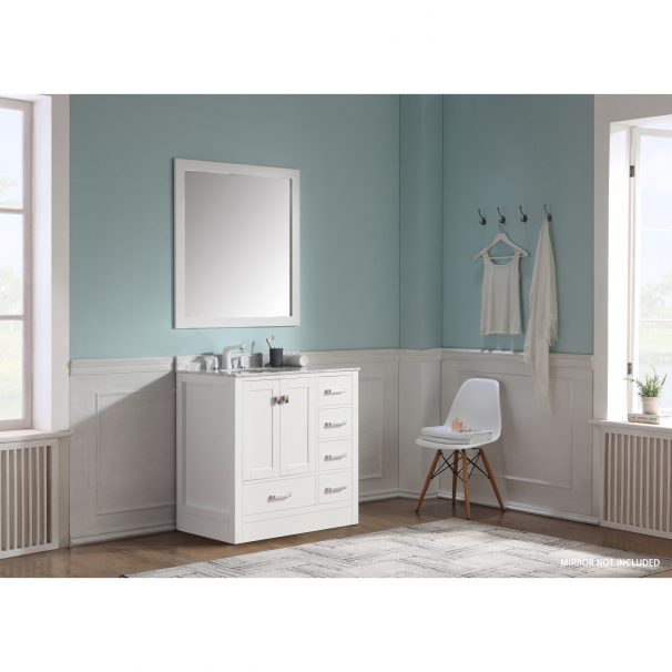 ANZZI Chateau 36 in. W x 22 in. D Bathroom Bath Vanity Set in White with Carrara Marble Top with White Sink