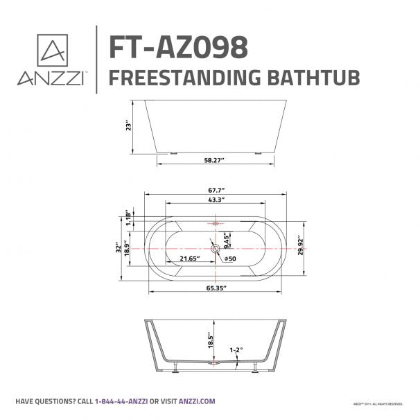 ANZZI CHAND SERIES 5.58 Ft. Freestanding Bathtub In White