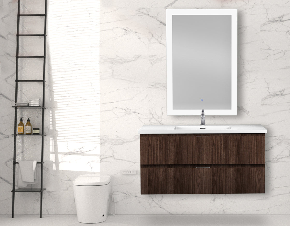 ANZZI Conques 39 in W x 20 in H x 18 in D Bath Vanity in Dark Brown with Cultured Marble Vanity Top in White with White Basin &amp; Mirror