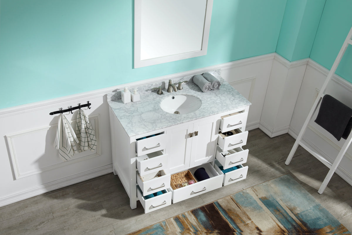 ANZZI Chateau 48 in. W x 22 in. D Bathroom Bath Vanity Set in White with Carrara Marble Top with White Sink