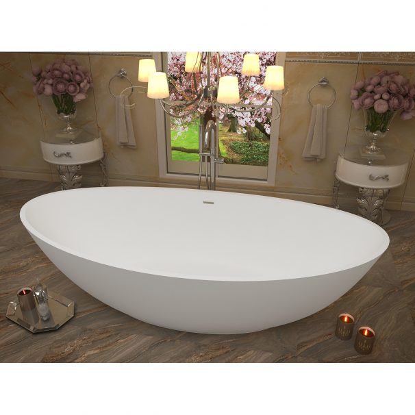 ANZZI MASOKO 6.2 Ft. Solid Surface Center Drain Freestanding Bathtub In Matte White