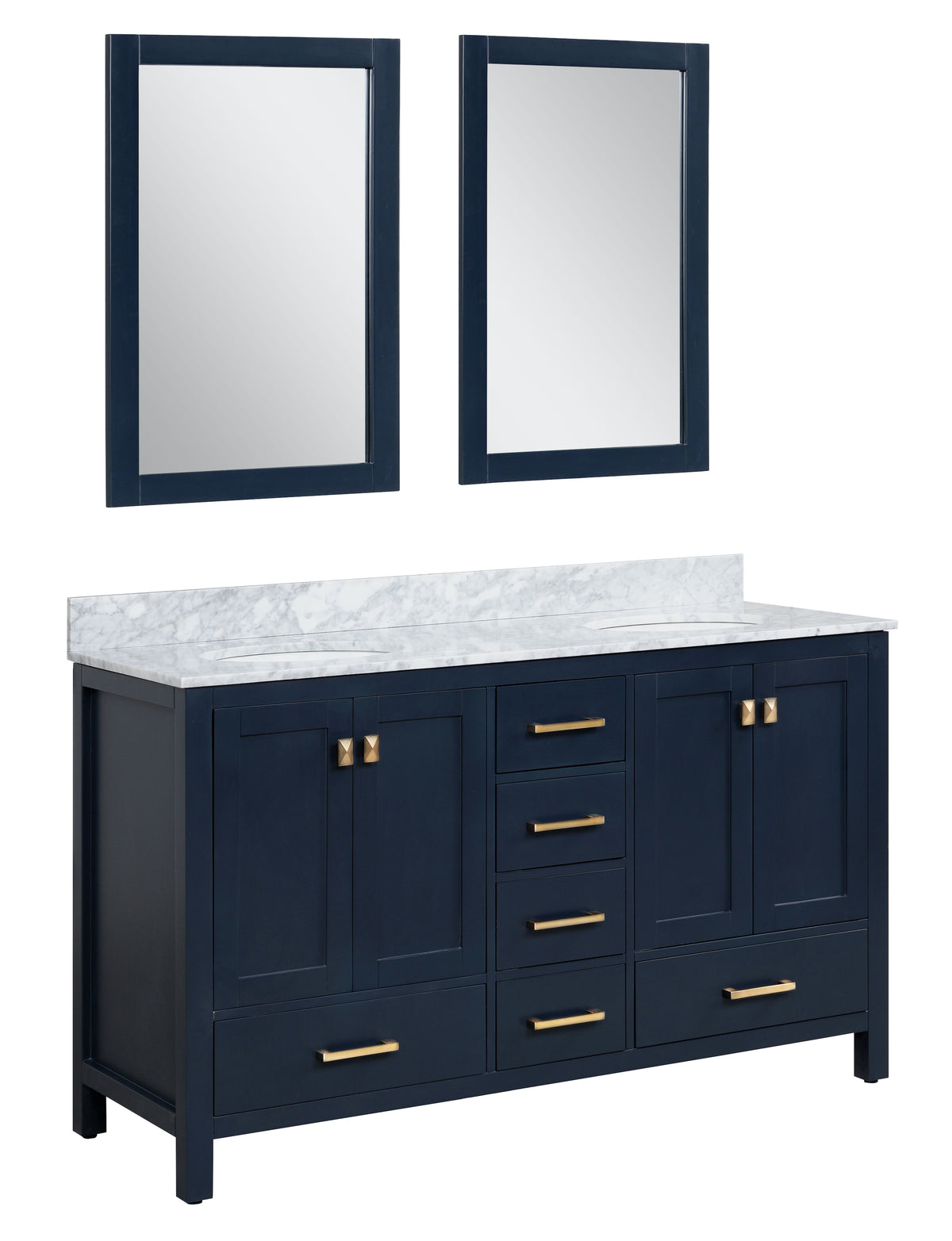 ANZZI Chateau 60 in. W x 22 in. D Bathroom Vanity Set in Navy Blue with Carrara Marble Top with White Sink