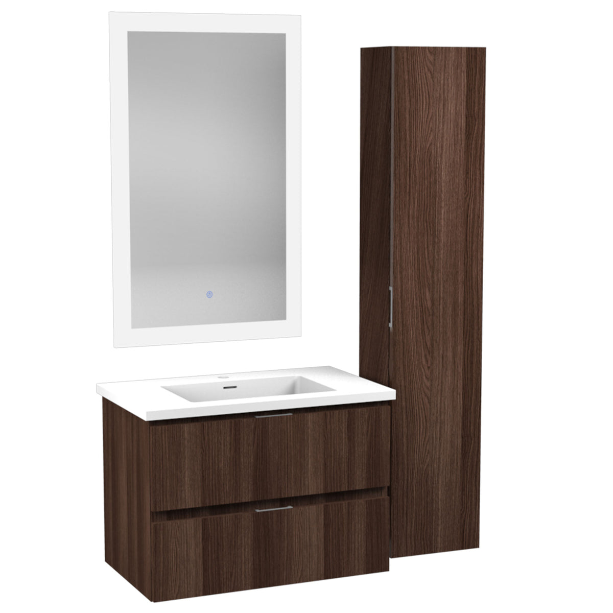 ANZZI Conques 30 in. W x 20 in. H x 18 in. D Bath Vanity Set in Dark Brown with Vanity Top in White with White Basin and Mirror