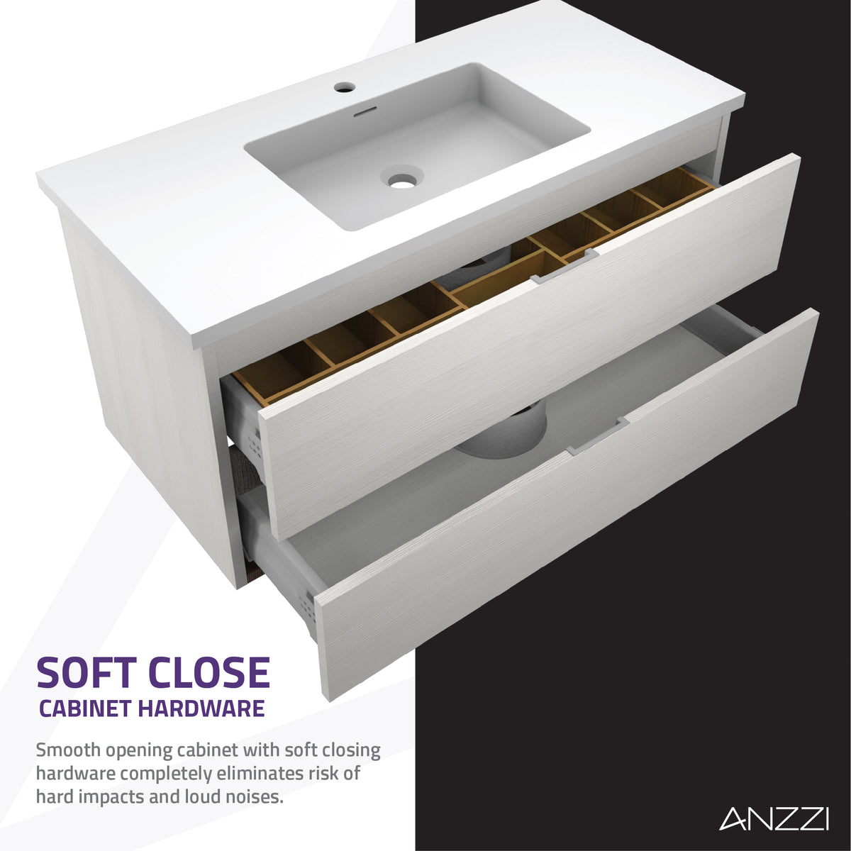 ANZZI Conques 39 in W x 20 in H x 18 in D Bath Vanity in Rich White with Cultured Marble Vanity Top in White with White Basin &amp; Mirror