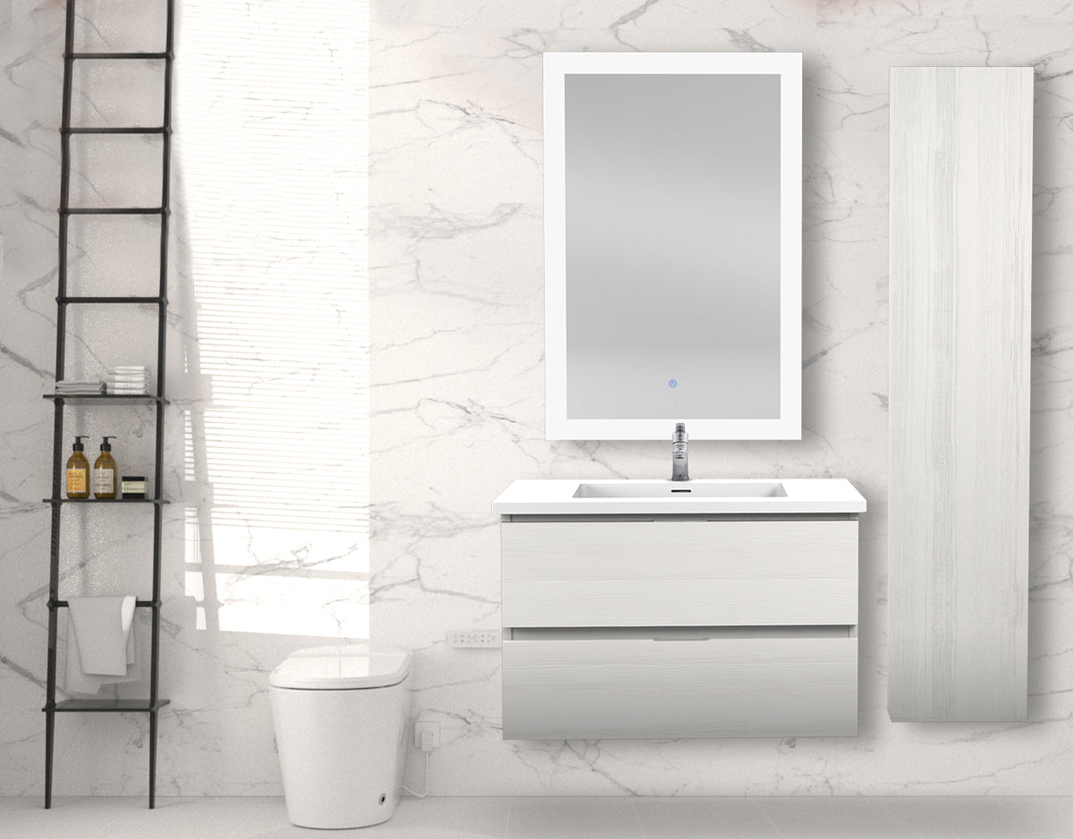 ANZZI Conques 30 in. W x 20 in. H x 18 in. D Bath Vanity Set in Rich White with Vanity Top in White with White Basin and Mirror