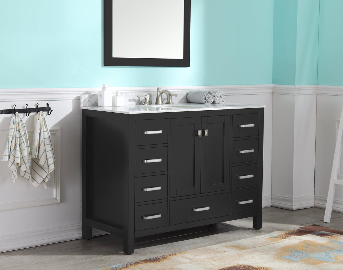 ANZZI Chateau 48 in. W x 22 in. D Bathroom Bath Vanity Set in Black with Carrara Marble Top with White Sink