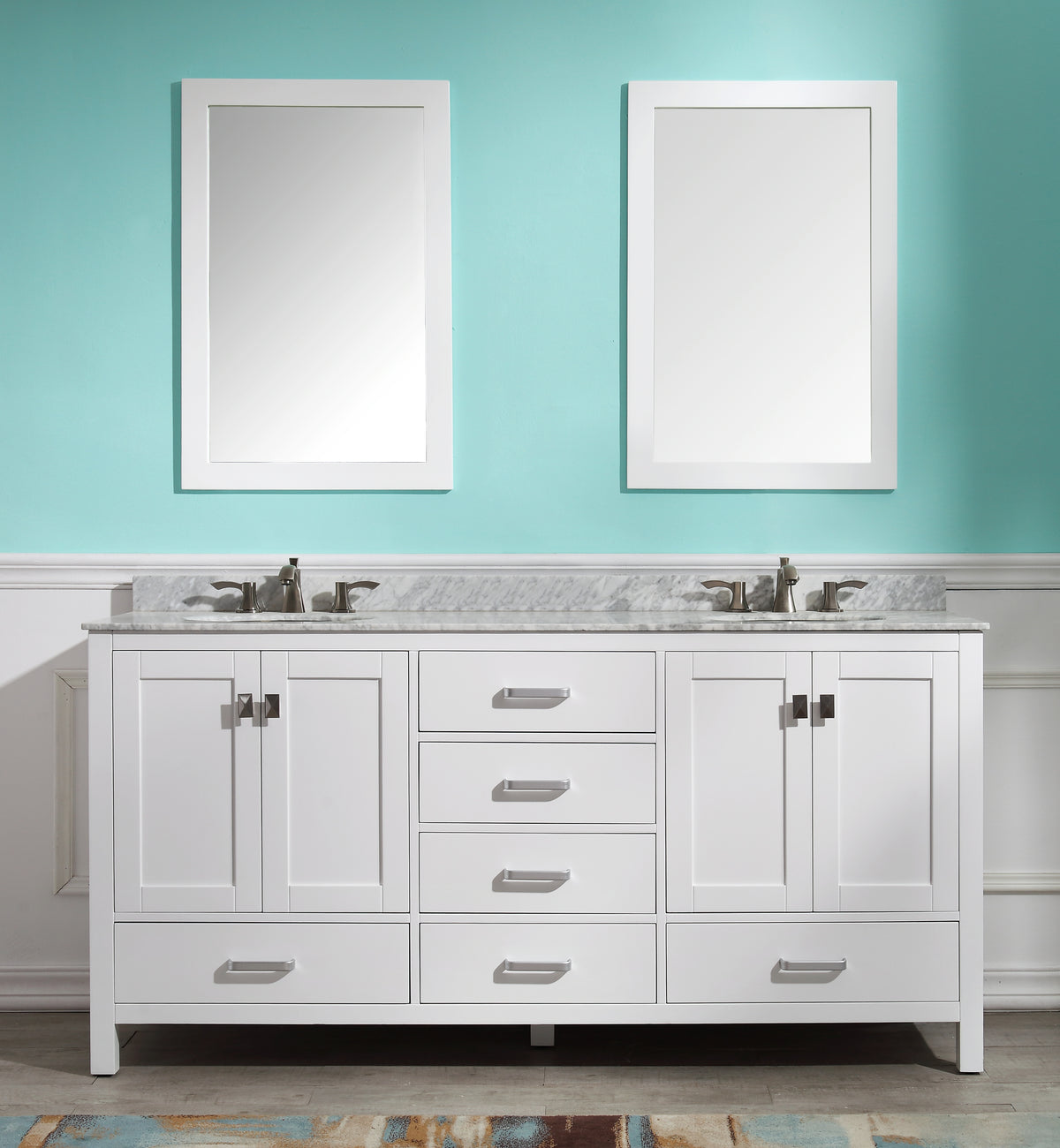 ANZZI Chateau 72 in. W x 22 in. D Bathroom Bath Vanity Set in White with Carrara Marble Top with White Sink