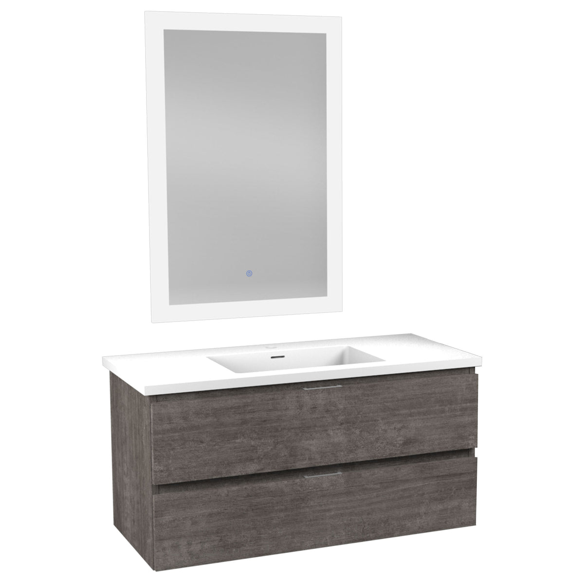 ANZZI Conques 39 in W x 20 in H x 18 in D Bath Vanity in Rich Grey with Cultured Marble Vanity Top in White with White Basin &amp; Mirror