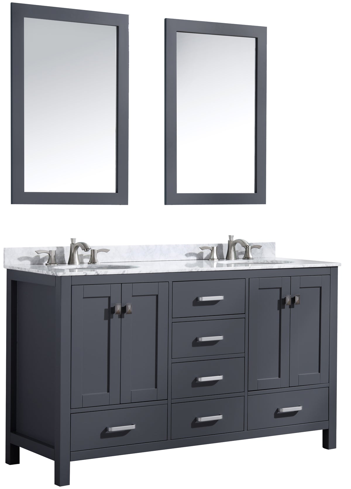 ANZZI Chateau 60 in. W x 22 in. D Bathroom Bath Vanity Set in Gray with Carrara Marble Top with White Sink