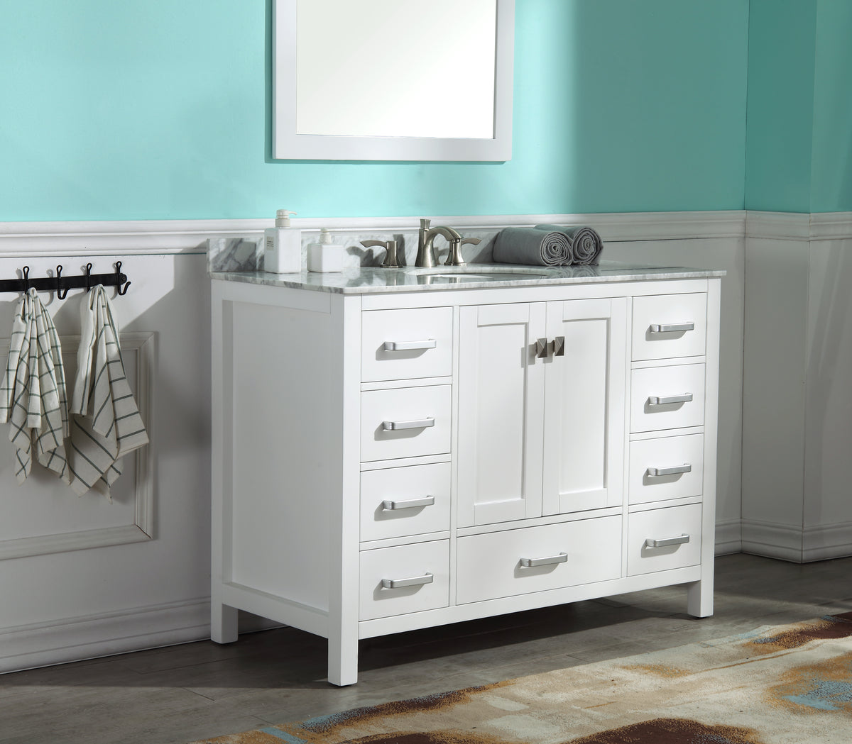 ANZZI Chateau 48 in. W x 22 in. D Bathroom Bath Vanity Set in White with Carrara Marble Top with White Sink