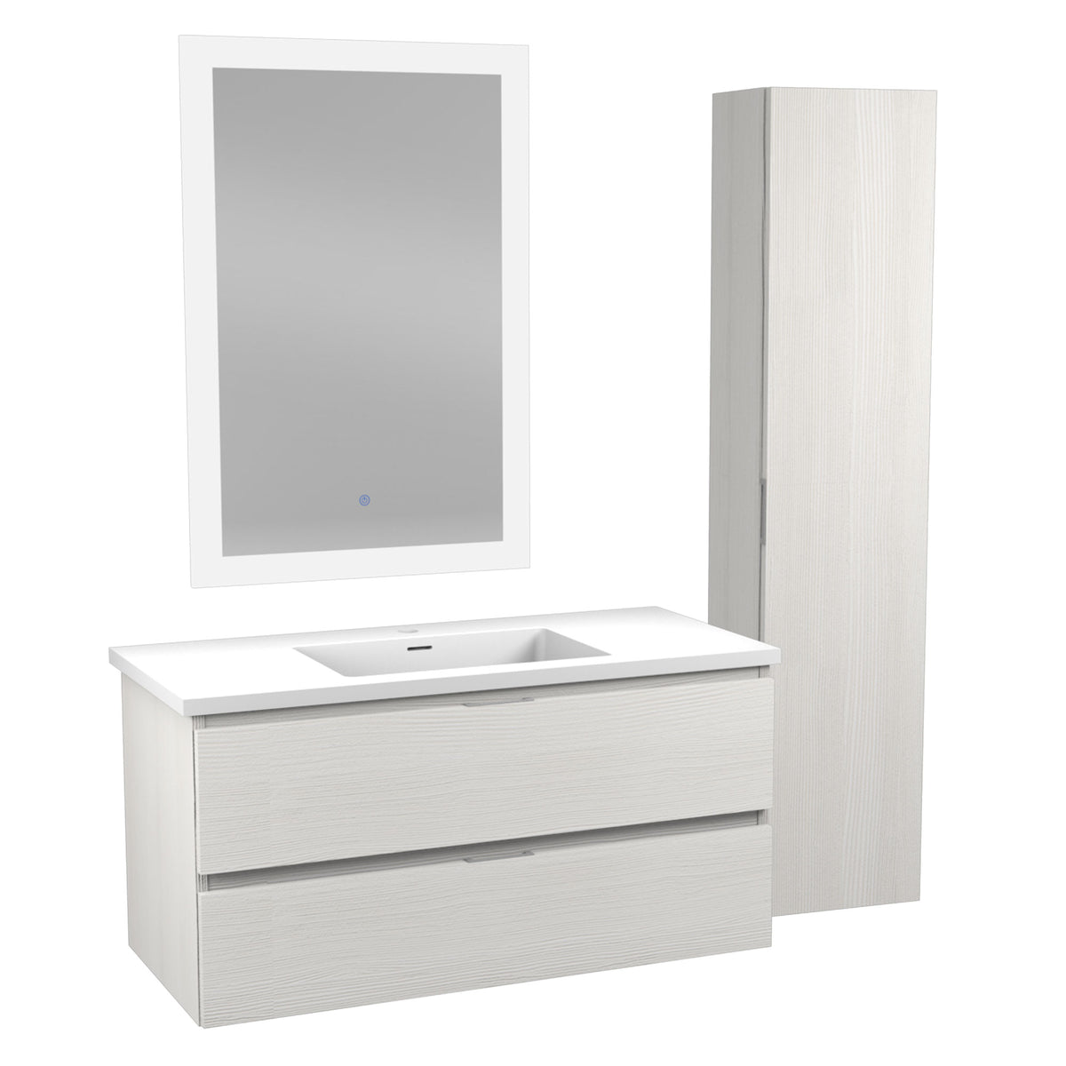 ANZZI Conques 39 in. W x 20 in. H x 18 in. D Bath Vanity Set in Rich White with Vanity Top in White with White Basin and Mirror