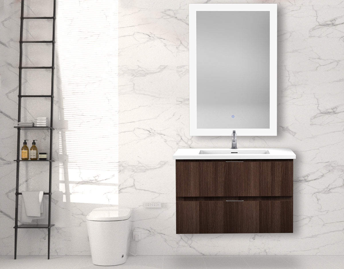 ANZZI Conques 30 in W x 20 in H x 18 in D Bath Vanity in Dark Brown with Cultured Marble Vanity Top in White with White Basin &amp; Mirror