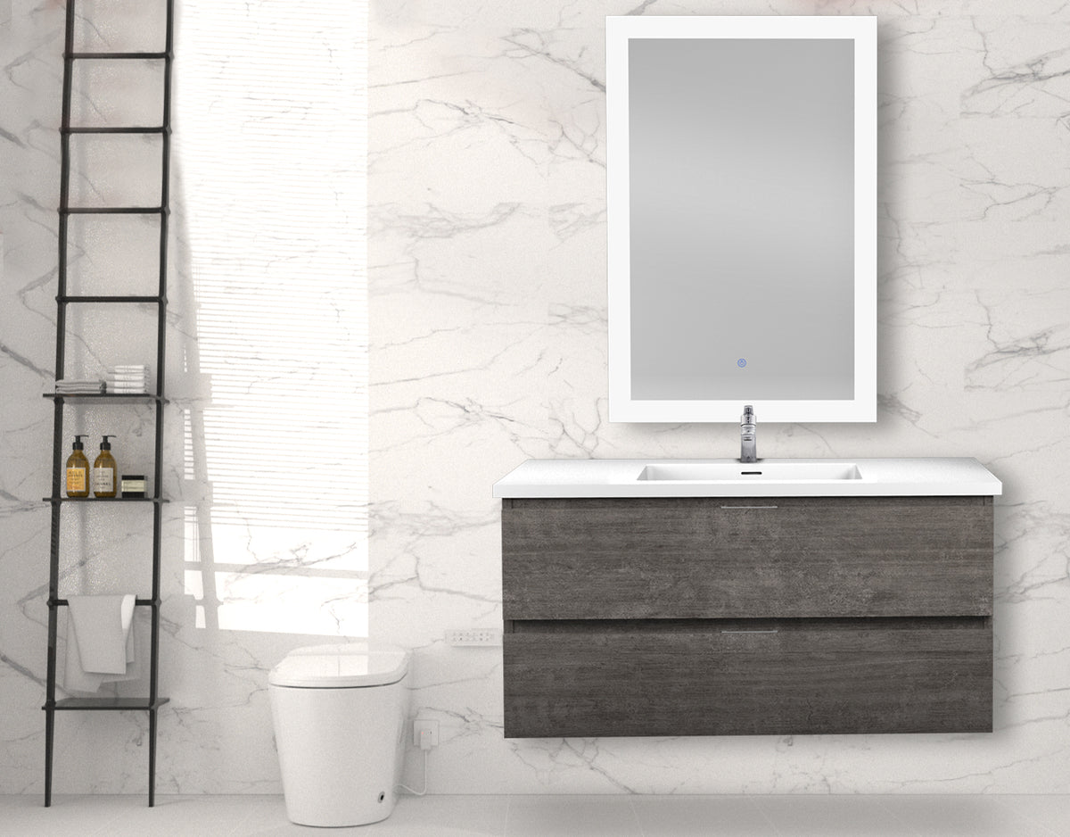 ANZZI Conques 39 in W x 20 in H x 18 in D Bath Vanity in Rich Grey with Cultured Marble Vanity Top in White with White Basin &amp; Mirror