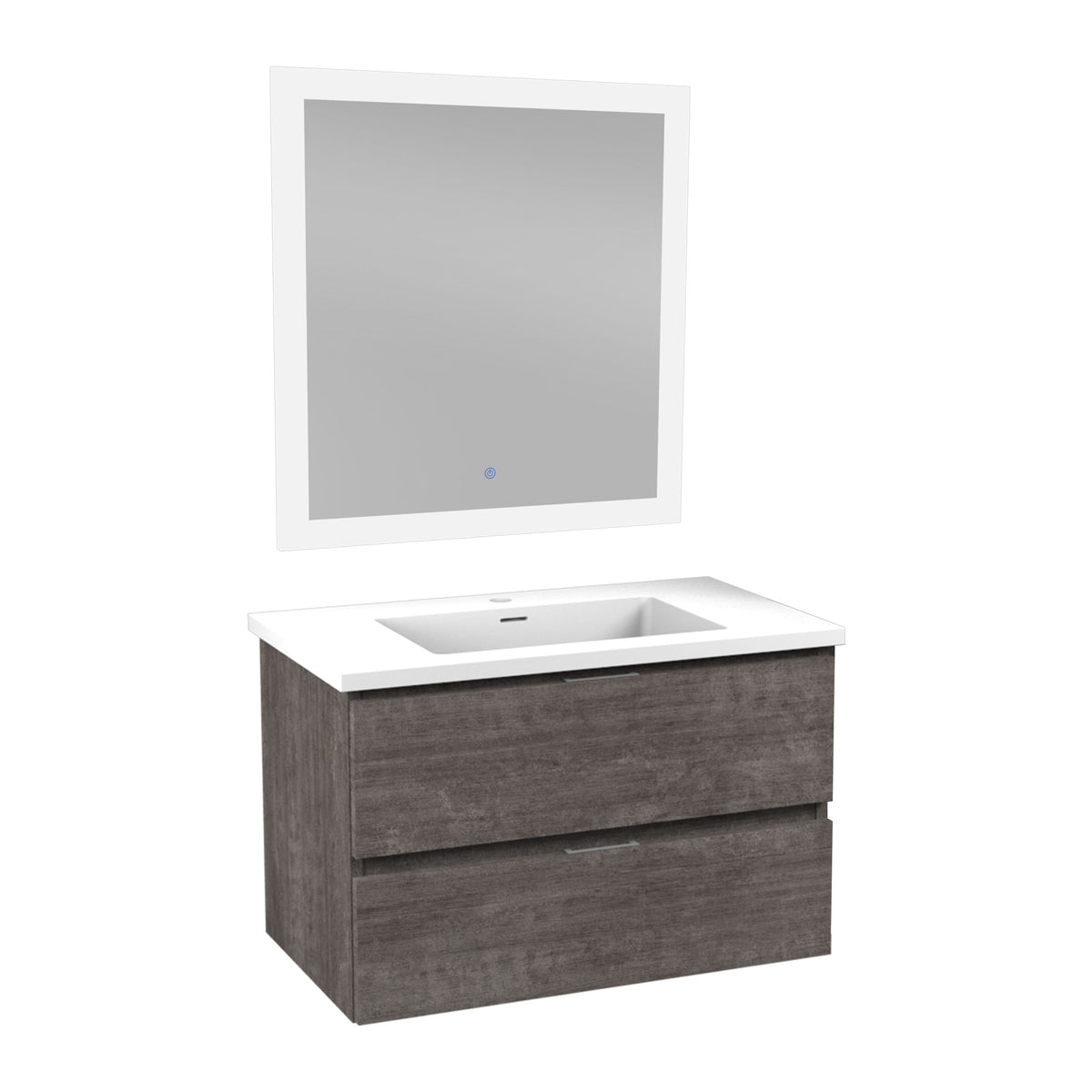 ANZZI Conques 30 in W x 20 in H x 18 in D Bath Vanity in Rich Grey with Cultured Marble Vanity Top in White with White Basin &amp; Mirror