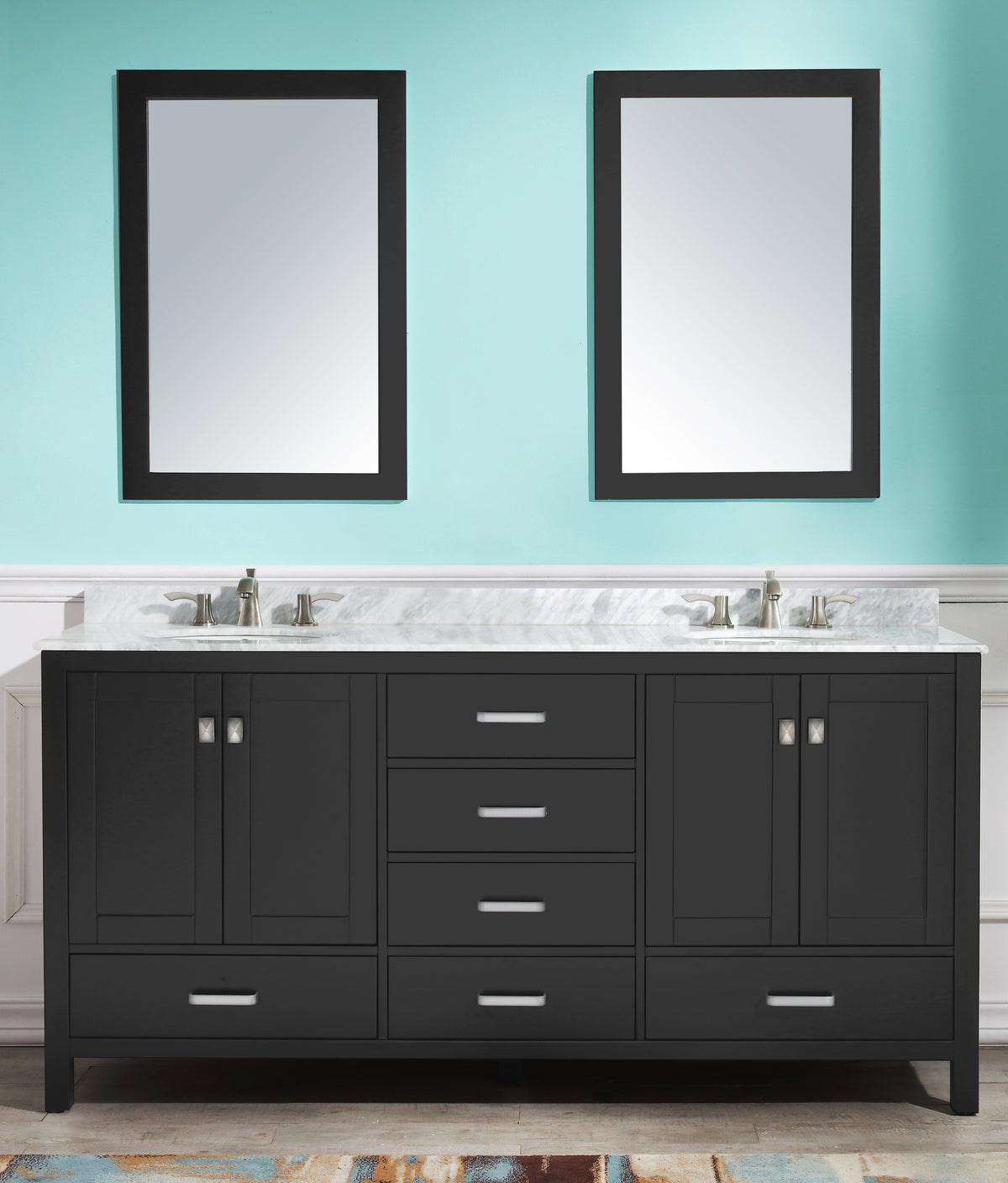 ANZZI Chateau 72 in. W x 22 in. D Bathroom Vanity Set in Black with Carrara Marble Top with White Sink