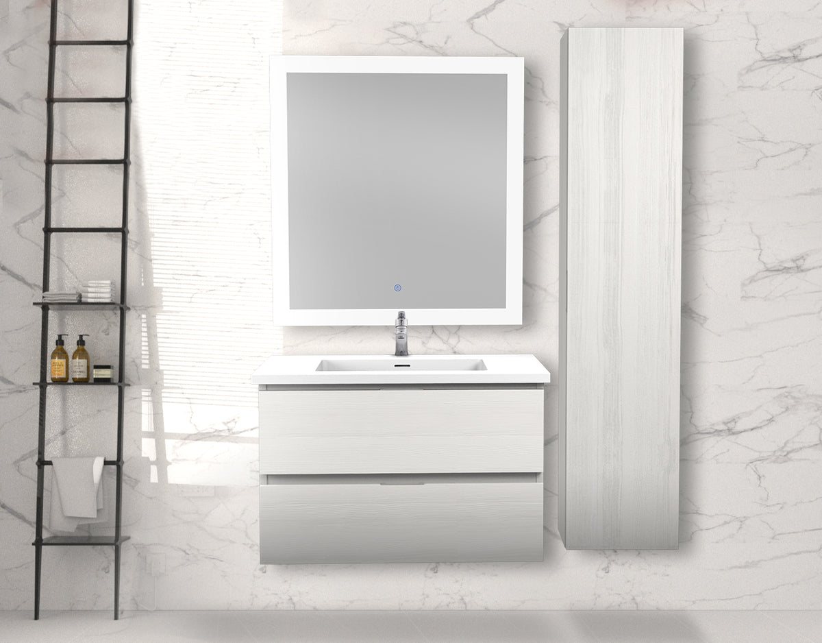 ANZZI Conques 30 in. W x 20 in. H x 18 in. D Bath Vanity Set in Rich White with Vanity Top in White with White Basin and Mirror