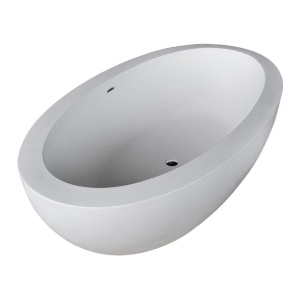 ANZZI KEKEHUN 6.3 Ft. Solid Surface Center Drain Freestanding Bathtub In Matte White