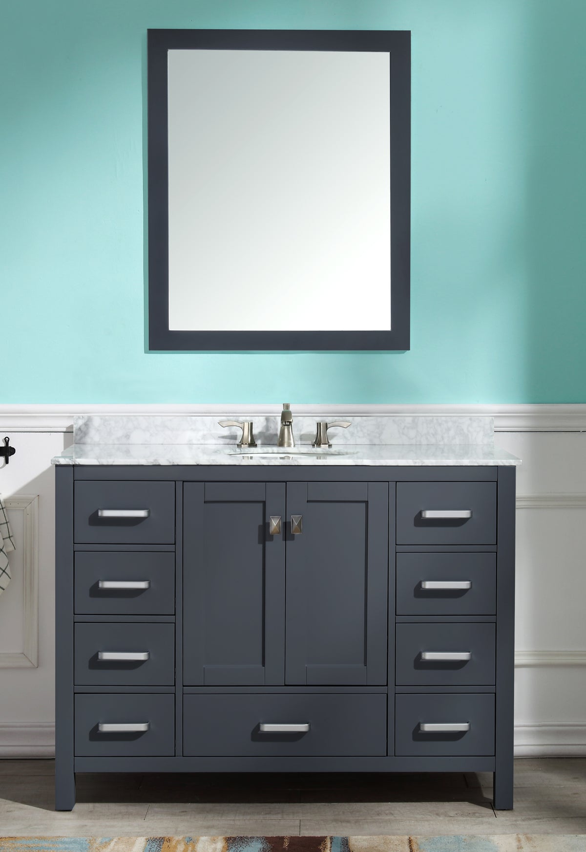 ANZZI Chateau 48 in. W x 22 in. D Bathroom Bath Vanity Set in Gray with Carrara Marble Top with White Sink