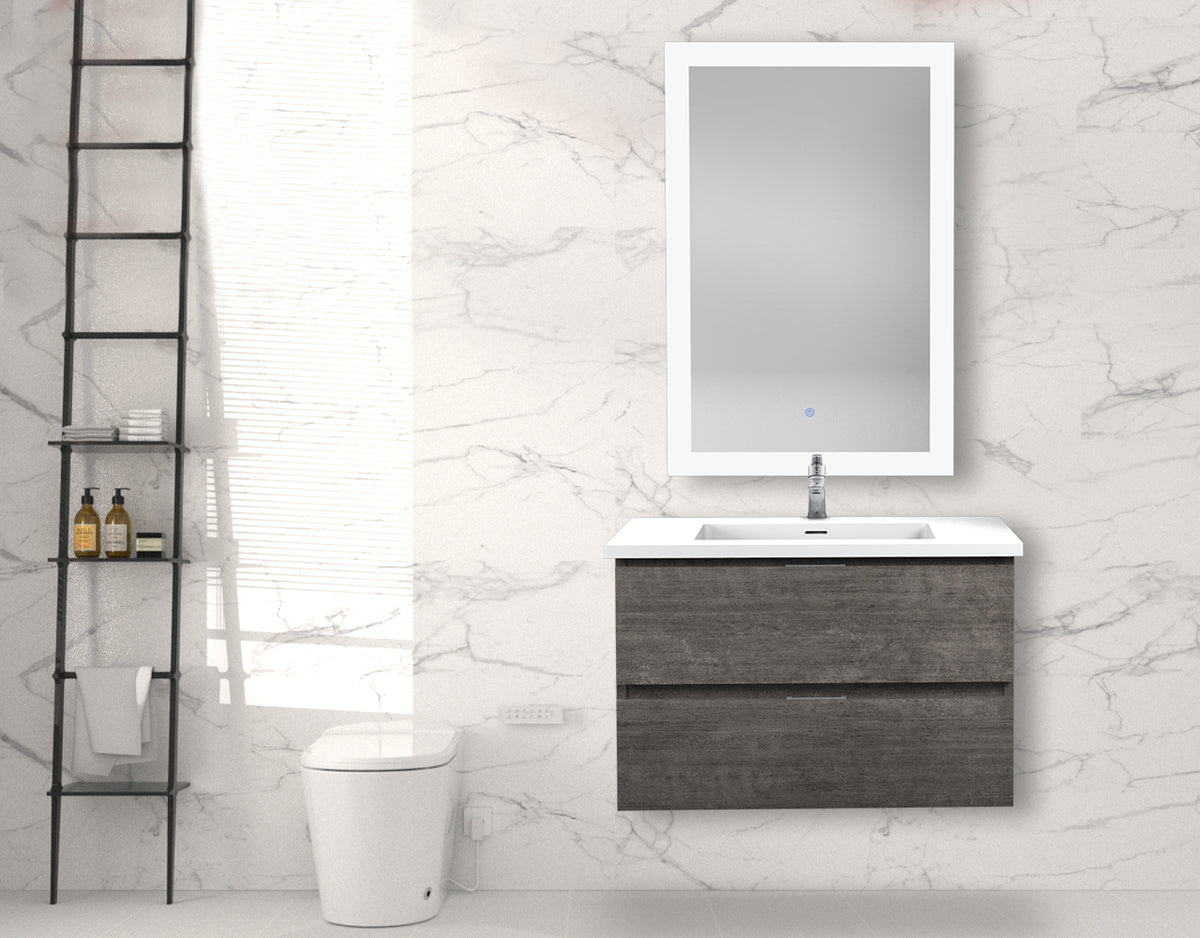 ANZZI Conques 30 in W x 20 in H x 18 in D Bath Vanity in Rich Grey with Cultured Marble Vanity Top in White with White Basin &amp; Mirror