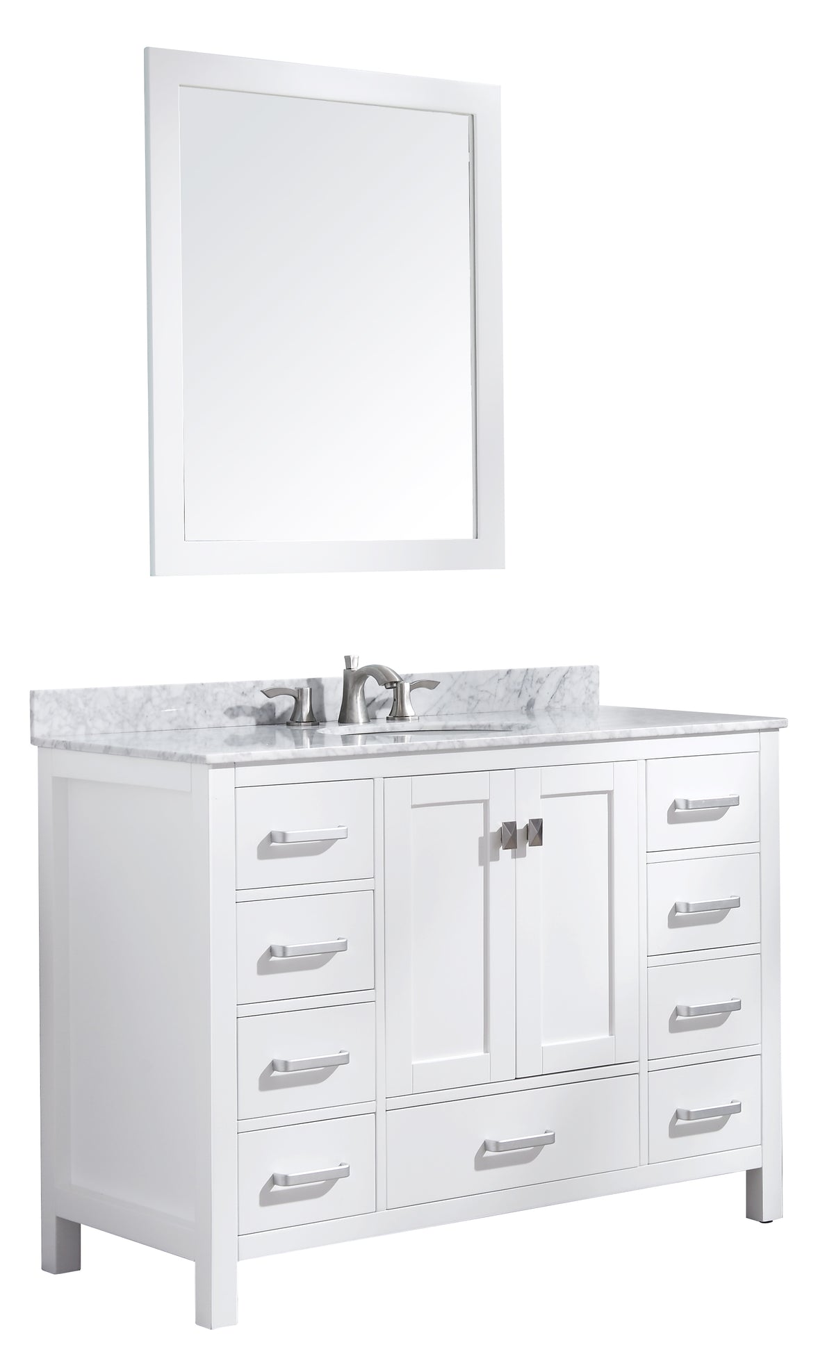 ANZZI Chateau 48 in. W x 22 in. D Bathroom Bath Vanity Set in White with Carrara Marble Top with White Sink