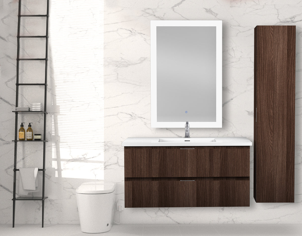 ANZZI Conques 39 in. W x 20 in. H x 18 in. D Bath Vanity Set in Dark Brown with Vanity Top in White with White Basin and Mirror