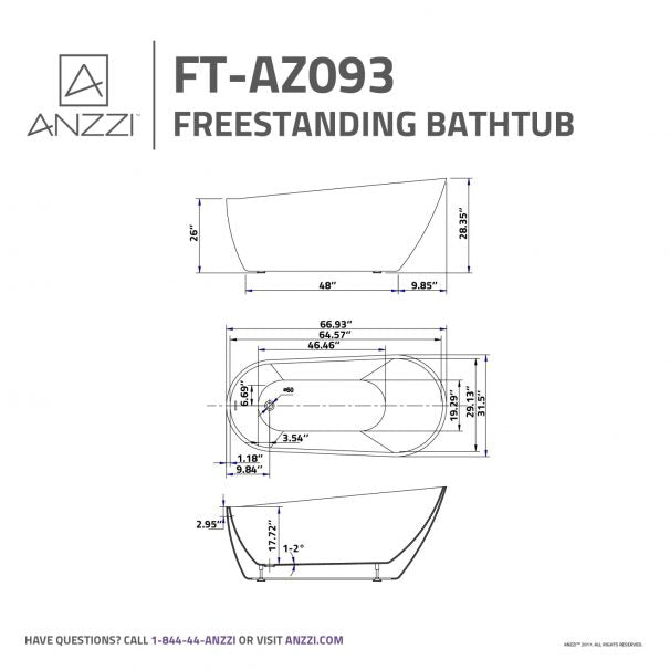 ANZZI TREND SERIES 5.58 Ft. Freestanding Bathtub In White