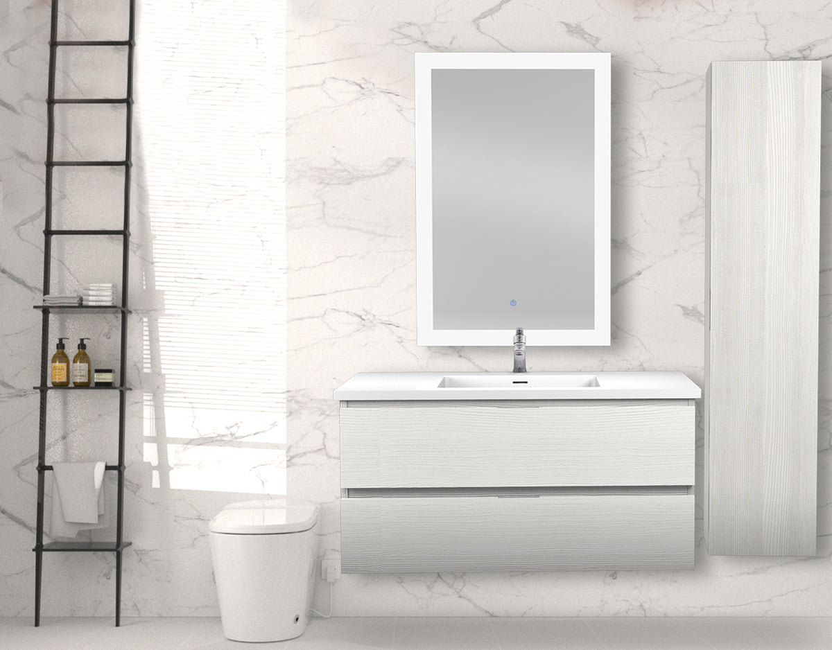 ANZZI Conques 39 in. W x 20 in. H x 18 in. D Bath Vanity Set in Rich White with Vanity Top in White with White Basin and Mirror