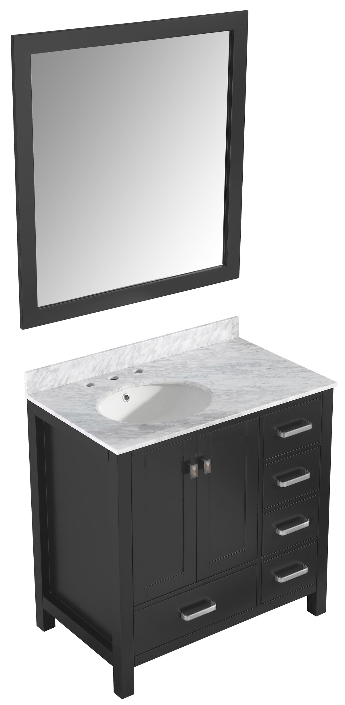 ANZZI Chateau 36 in. W x 22 in. D Bathroom Bath Vanity Set in Black with Carrara Marble Top with White Sink