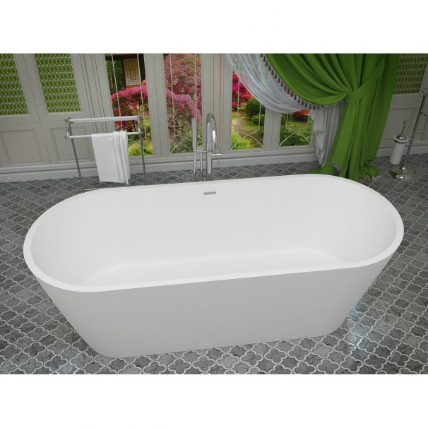 ANZZI KOSIMA 5.6 Ft. Solid Surface Center Drain Freestanding Bathtub In Matte White