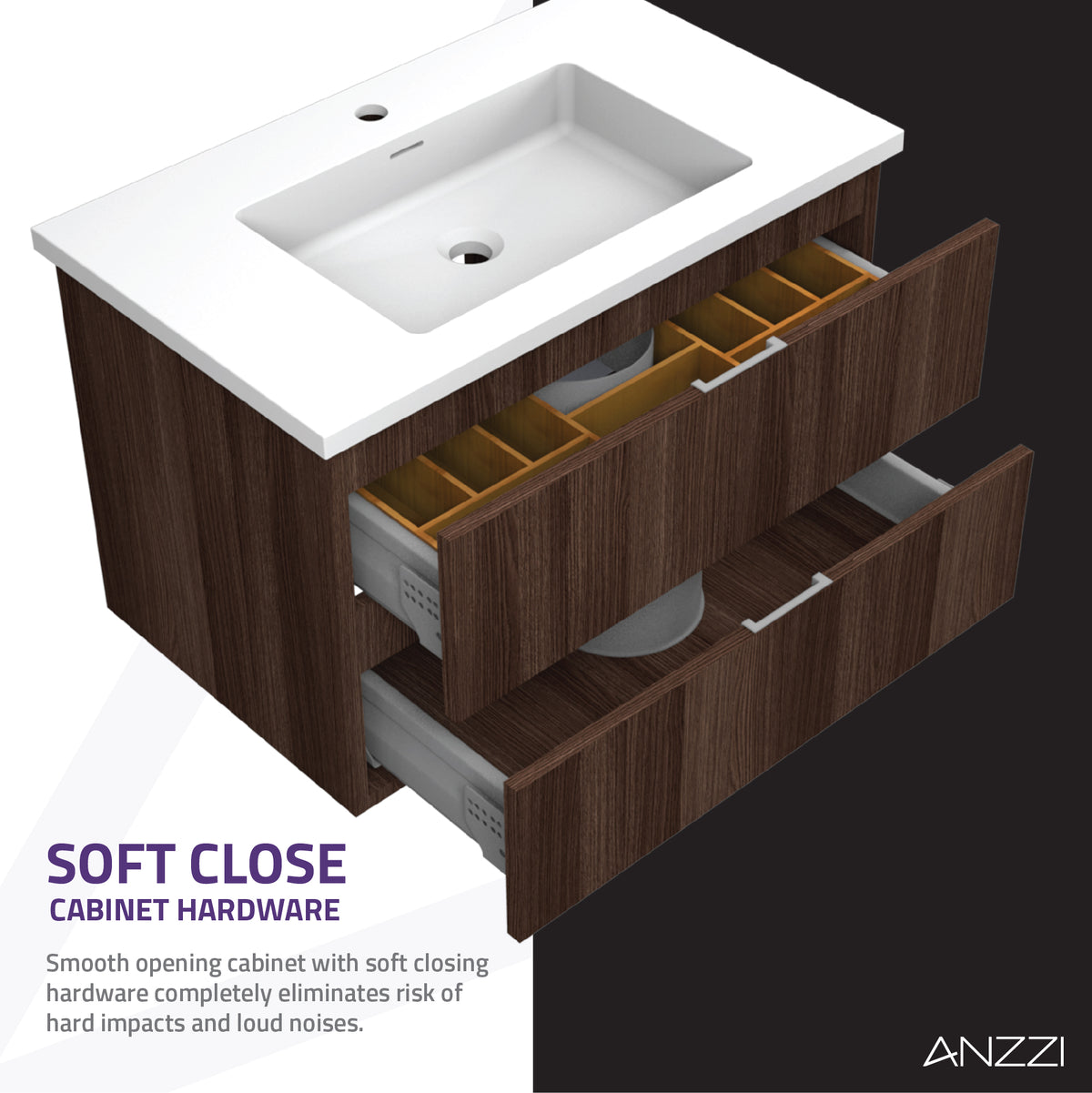 ANZZI Conques 30 in W x 20 in H x 18 in D Bath Vanity in Dark Brown with Cultured Marble Vanity Top in White with White Basin &amp; Mirror