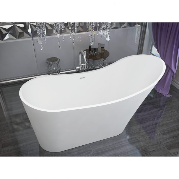 ANZZI TUASAVI 5.6 Ft. Solid Surface Center Drain Freestanding Bathtub In Matte White