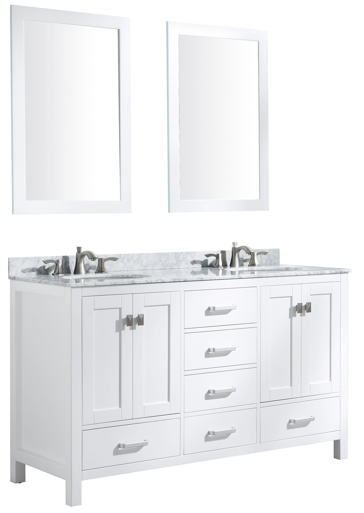 ANZZI Chateau 60 in. W x 22 in. D Bathroom Vanity Set in White with Carrara Marble Top with White Sink