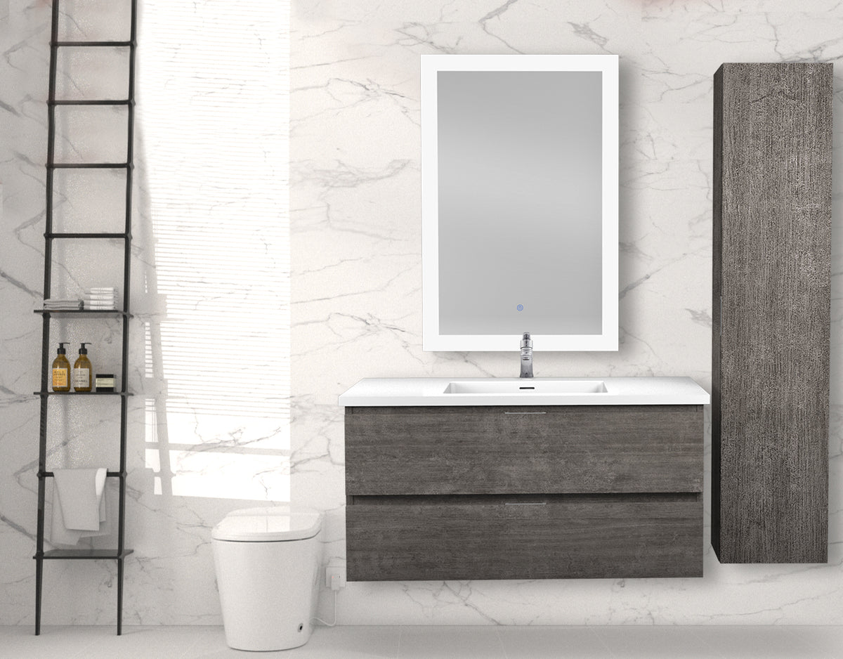 ANZZI Conques 39 in. W x 20 in. H x 18 in. D Bath Vanity Set in Rich Gray with Vanity Top in White with White Basin and Mirror