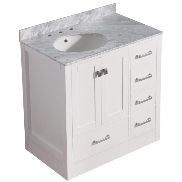 ANZZI Chateau 36 in. W x 22 in. D Bathroom Bath Vanity Set in White with Carrara Marble Top with White Sink