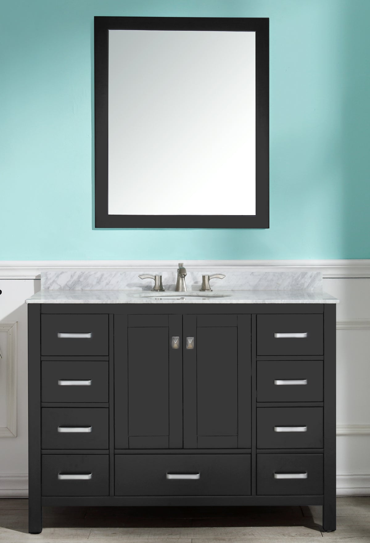 ANZZI Chateau 48 in. W x 22 in. D Bathroom Bath Vanity Set in Black with Carrara Marble Top with White Sink