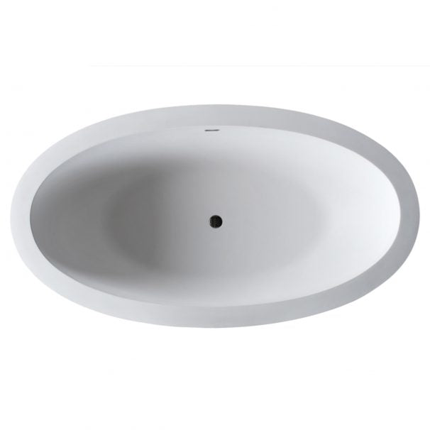 ANZZI KEKEHUN 6.3 Ft. Solid Surface Center Drain Freestanding Bathtub In Matte White