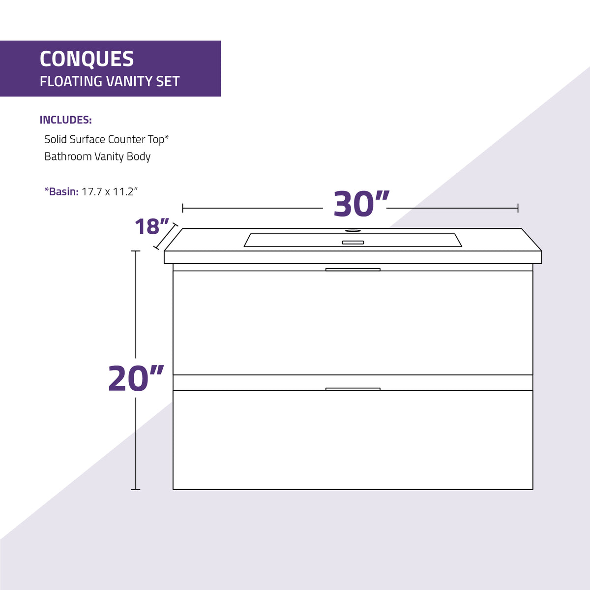 ANZZI Conques 30 in W x 20 in H x 18 in D Bath Vanity in Rich Grey with Cultured Marble Vanity Top in White with White Basin