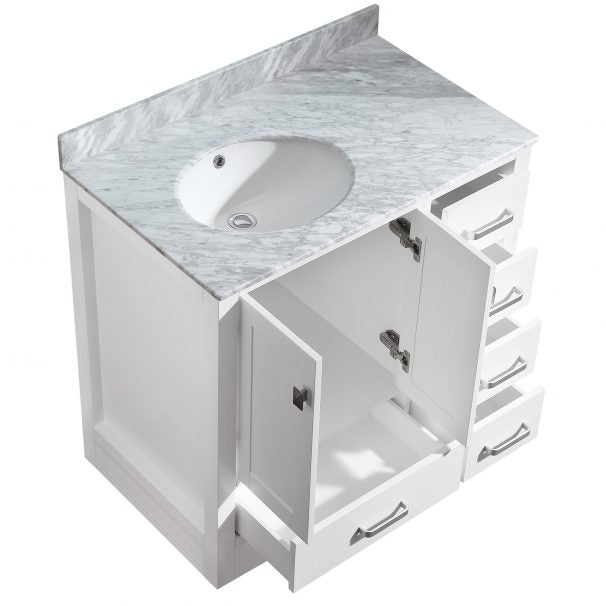 ANZZI Chateau 36 in. W x 22 in. D Bathroom Bath Vanity Set in White with Carrara Marble Top with White Sink