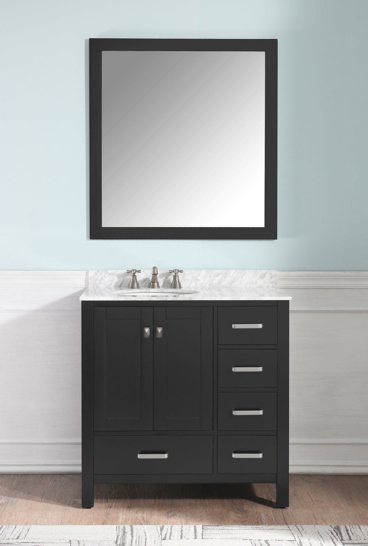 ANZZI Chateau 36 in. W x 22 in. D Bathroom Bath Vanity Set in Black with Carrara Marble Top with White Sink