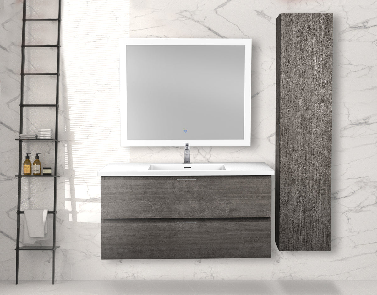 ANZZI Conques 39 in. W x 20 in. H x 18 in. D Bath Vanity Set in Rich Gray with Vanity Top in White with White Basin and Mirror