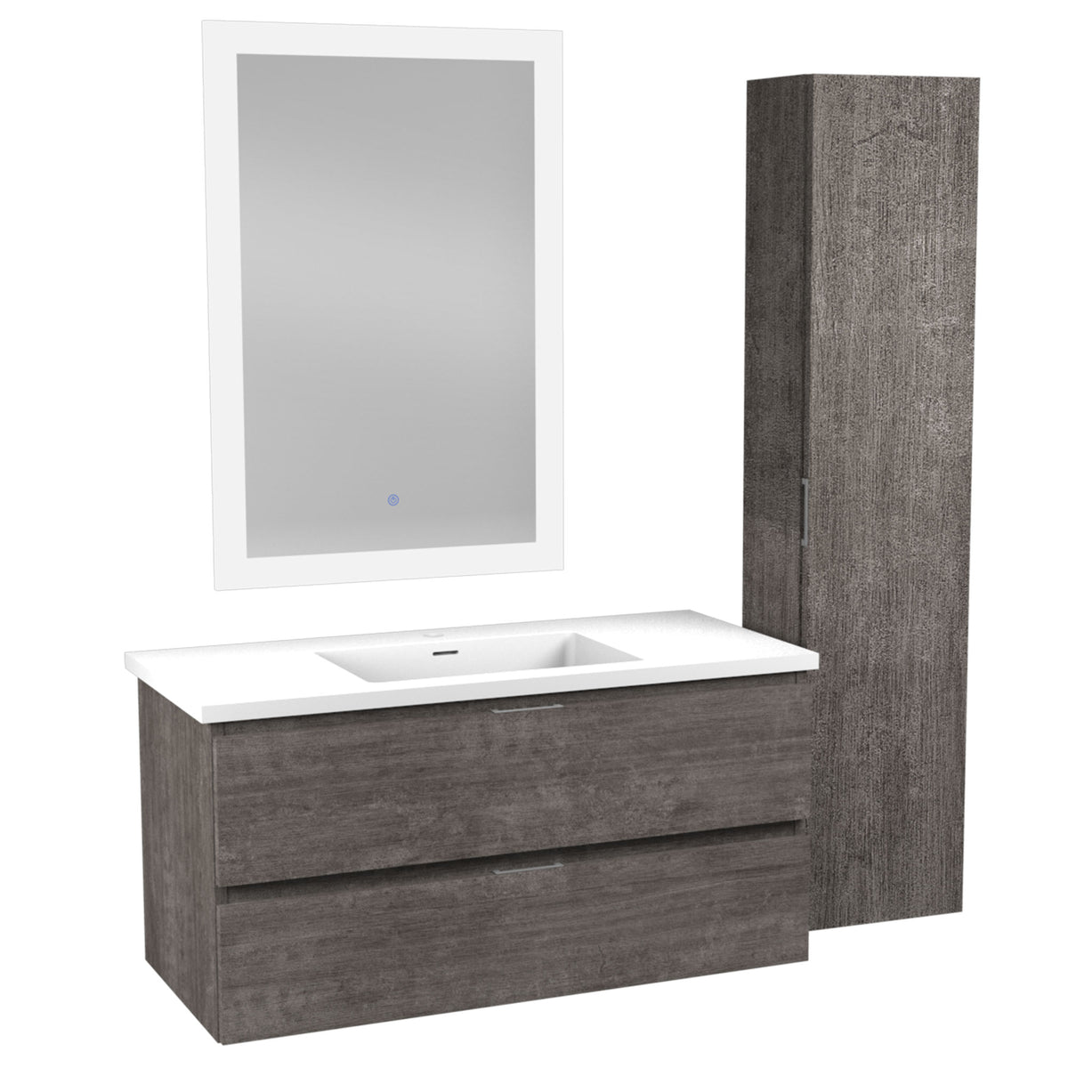 ANZZI Conques 39 in. W x 20 in. H x 18 in. D Bath Vanity Set in Rich Gray with Vanity Top in White with White Basin and Mirror