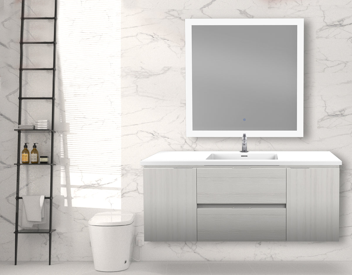 ANZZI Conques 48 in W x 20 in H x 18 in D Bath Vanity in Rich White with Cultured Marble Vanity Top in White with White Basin &amp; Mirror