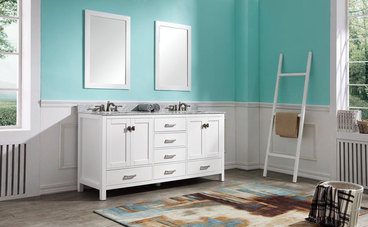 ANZZI Chateau 72 in. W x 22 in. D Bathroom Bath Vanity Set in White with Carrara Marble Top with White Sink