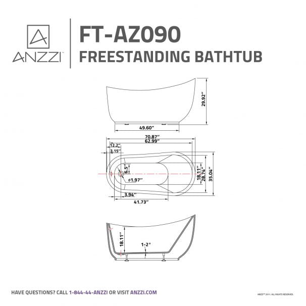 ANZZI TALYAH SERIES 5.92 Ft. Freestanding Bathtub In White