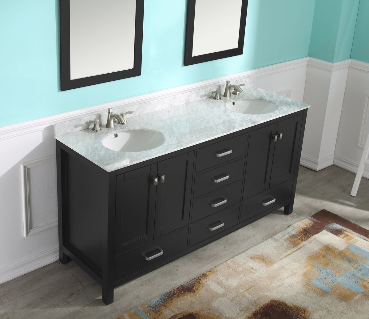 ANZZI Chateau 72 in. W x 22 in. D Bathroom Vanity Set in Black with Carrara Marble Top with White Sink